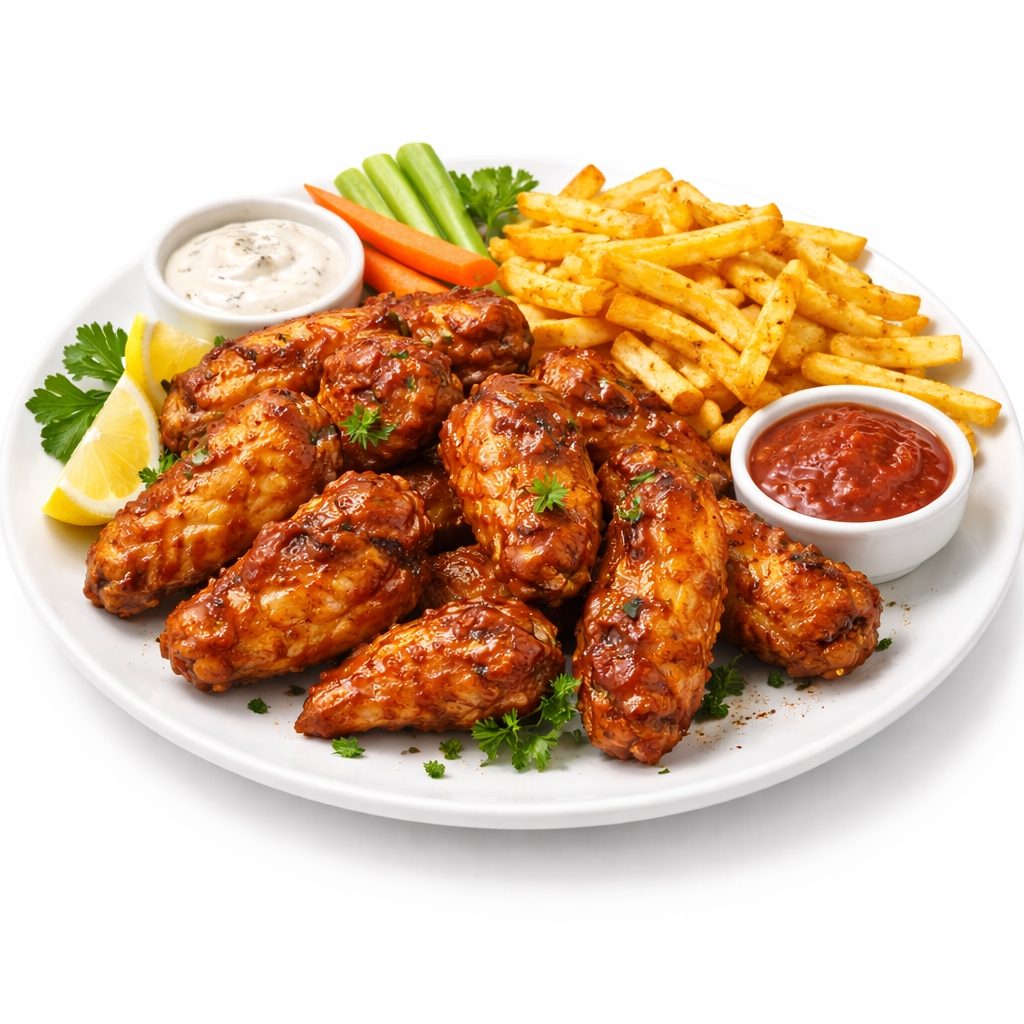Chicken Wings (8 pcs) with Fries.