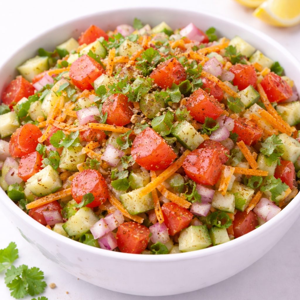 Indian Style Tomato & Cucumber Salad.